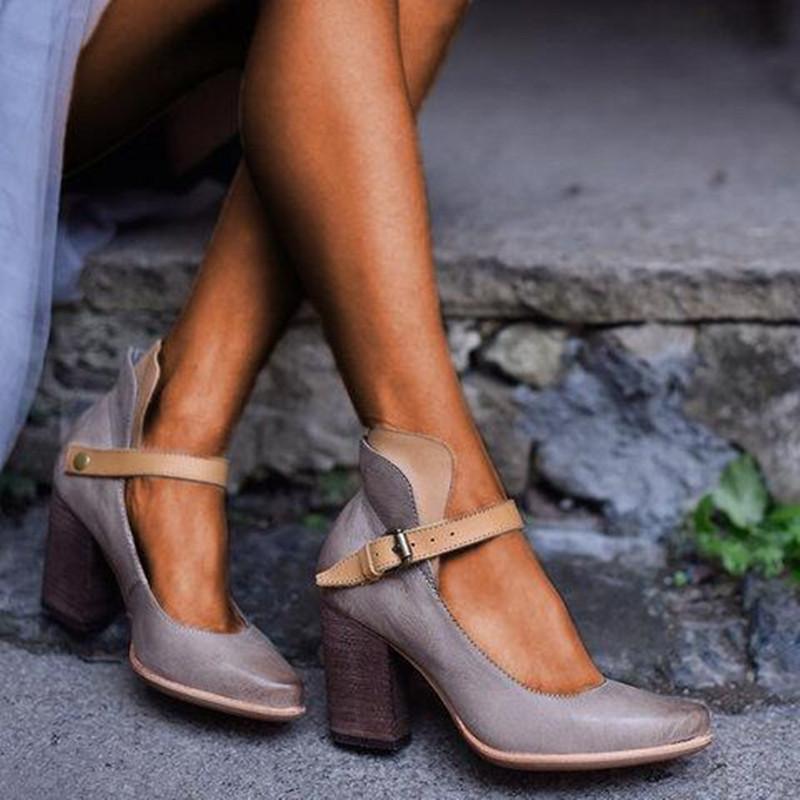 Women's vintage chunky high heel sandals