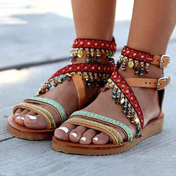 Women's boho ethnic criss cross flat beach sandals
