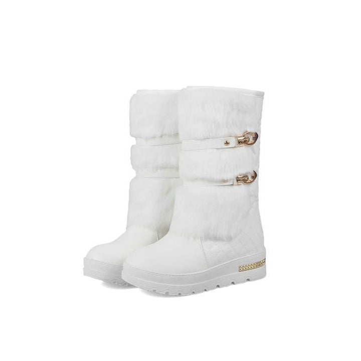 Women's fuzzy plush warm mid calf platform snow boots