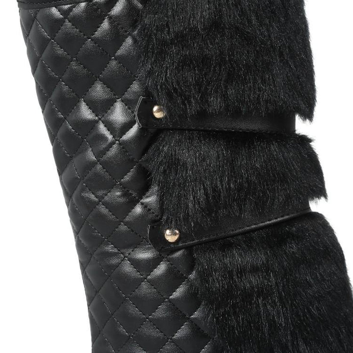 Women's fuzzy plush warm mid calf platform snow boots