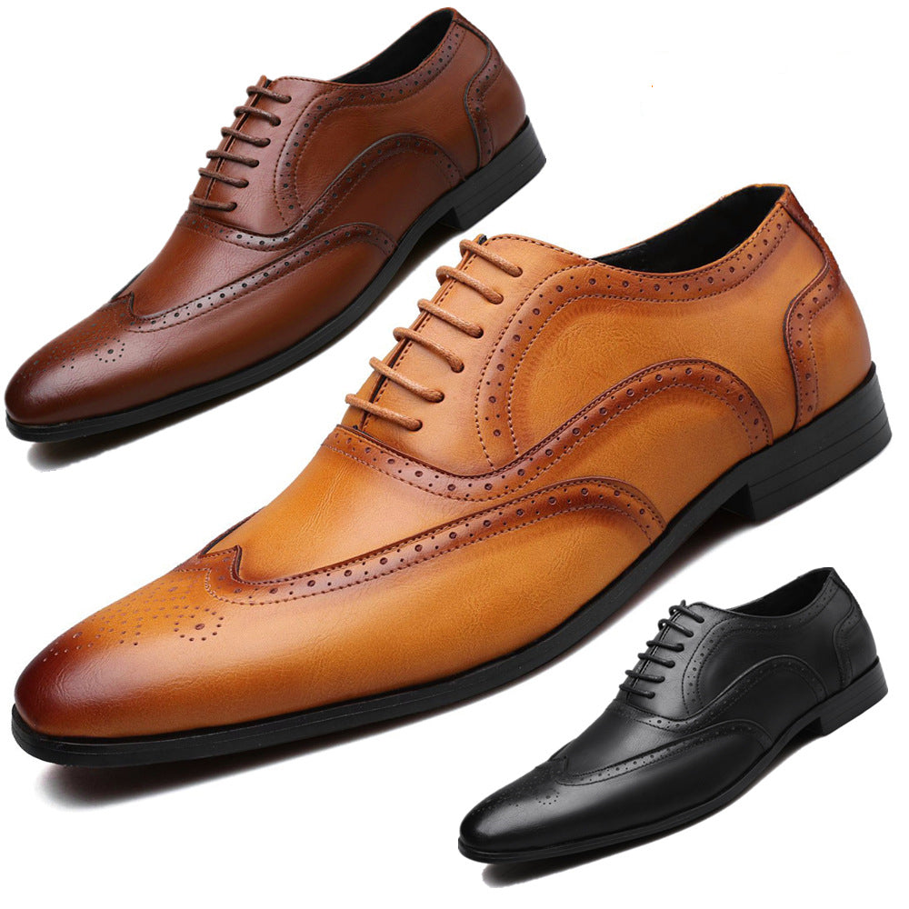 Men's retro wingtip brogue oxfords formal dress shoes lace-up business workwear shoes