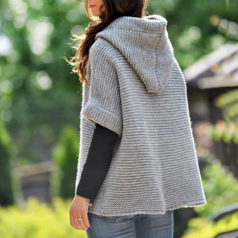 Women half sleeves hooded knitted cardigan sweater