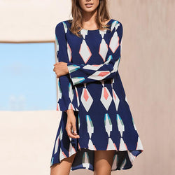 New Asymmetry Geometric Autumn Long Sleeve Print Dress - fashionshoeshouse