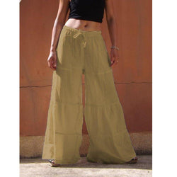 Women's linen flowy wide leg pants elastic waist palazzo pants