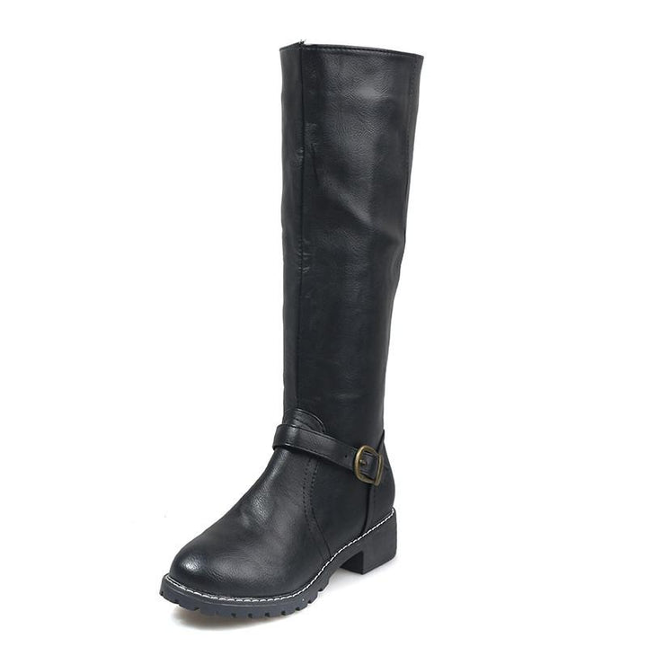 Women retro low heel knee high knight riding boots