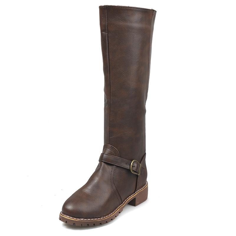 Women retro low heel knee high knight riding boots