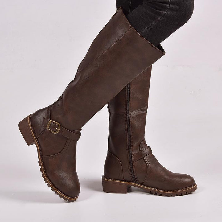 Women retro low heel knee high knight riding boots