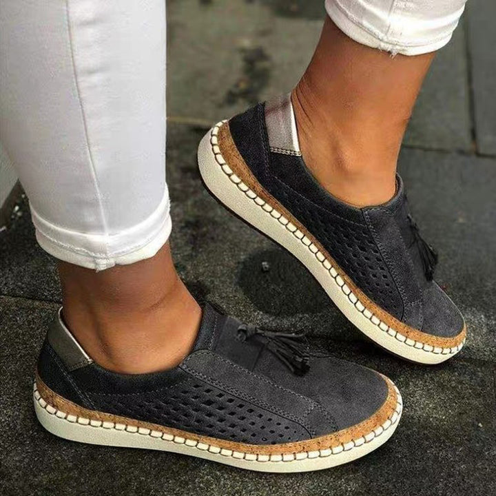 Fringe Tassels Hollow Out Women Sneakers Round Toe Slide Sneakers - fashionshoeshouse