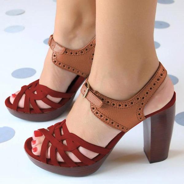 Women peep toe ankle buckle strap chunky high heels sandals