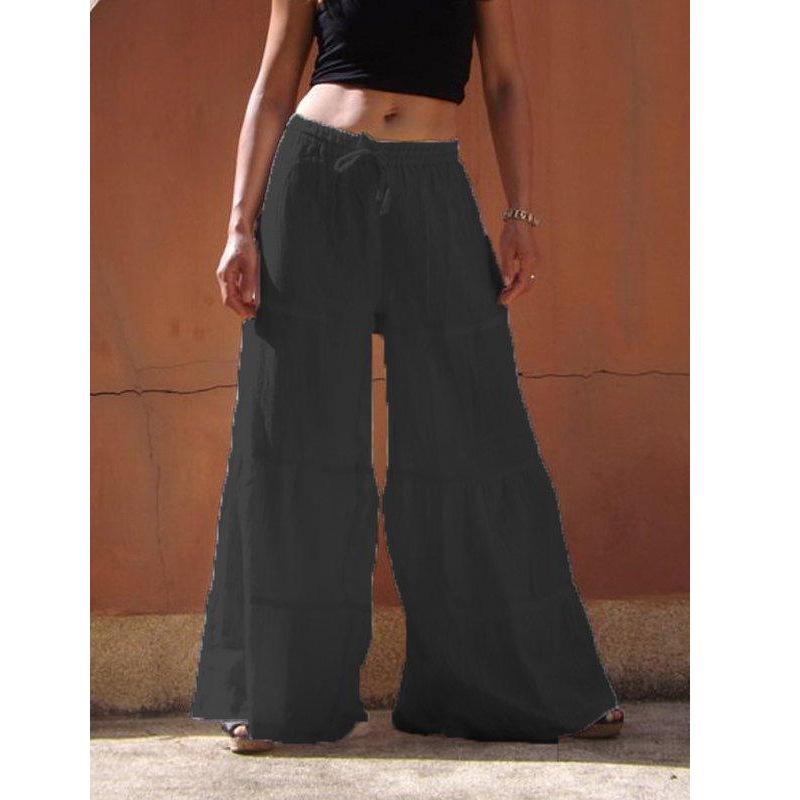 Women's linen flowy wide leg pants elastic waist palazzo pants