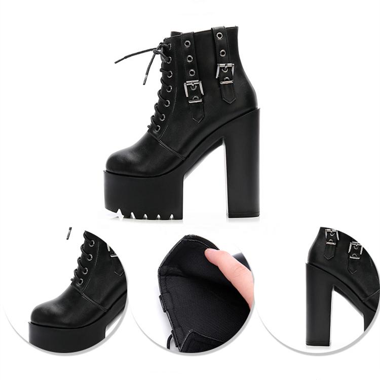 Women's chunky high heel platform booties front lace zipper ankle boots