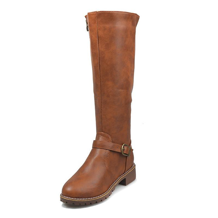 Women retro low heel knee high knight riding boots