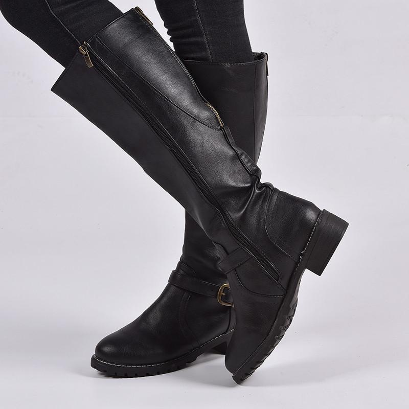 Women retro low heel knee high knight riding boots