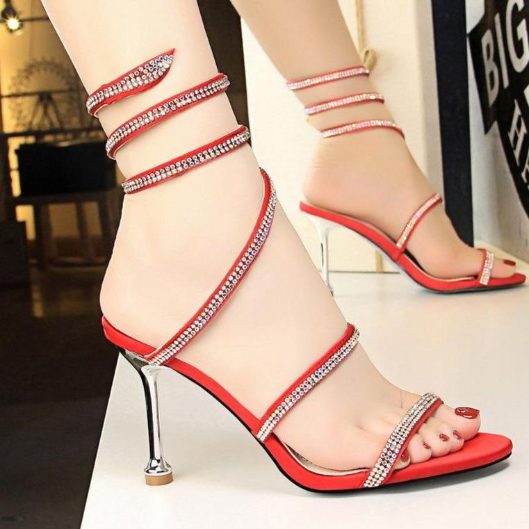 Women's rhinestone ankle strappy heels sandals wedding party nightclub