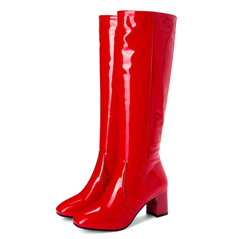 PU patent leather chunky heel knee high boots for party nightclub