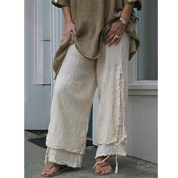 Women's boho vintage distressed wide leg loose fit linen pants