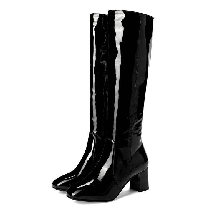 PU patent leather chunky heel knee high boots for party nightclub