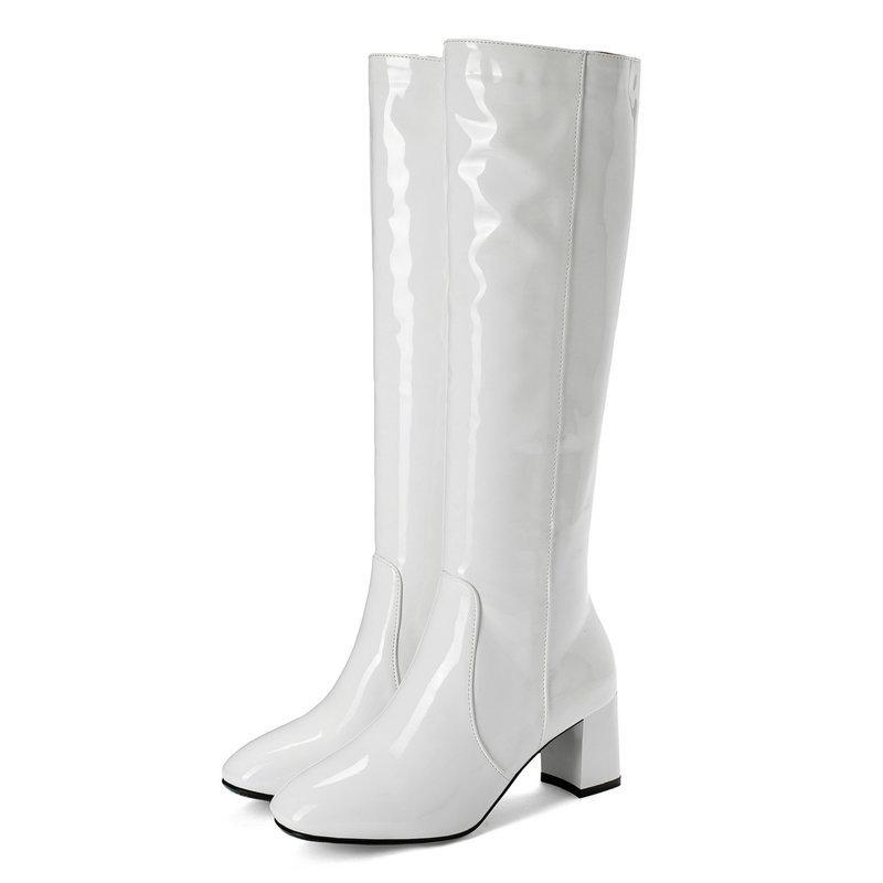 PU patent leather chunky heel knee high boots for party nightclub