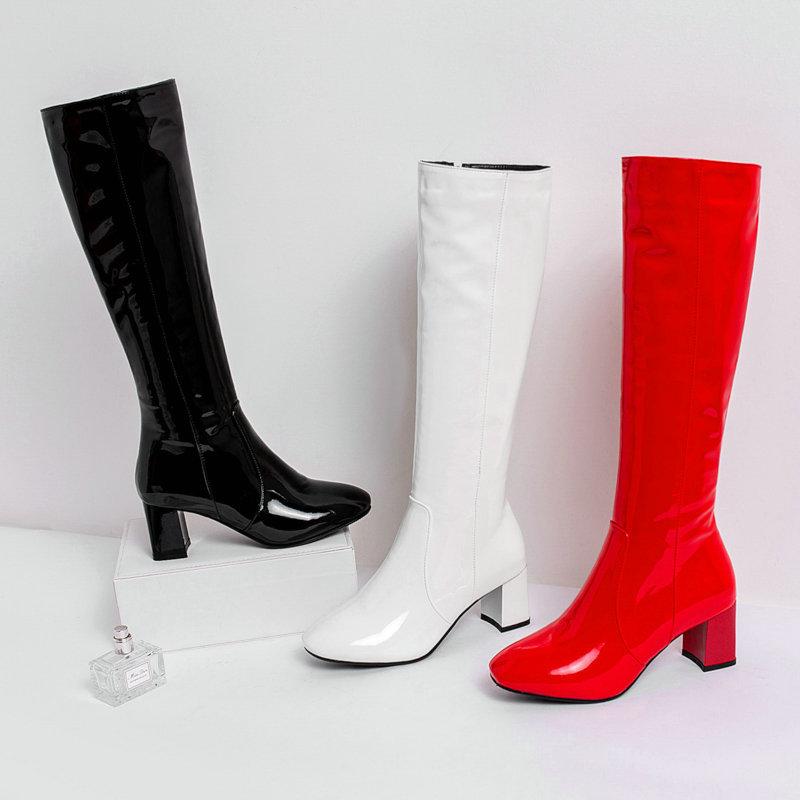 PU patent leather chunky heel knee high boots for party nightclub