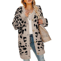 Elegant OL Style Button Leopard Sweater For Women - fashionshoeshouse