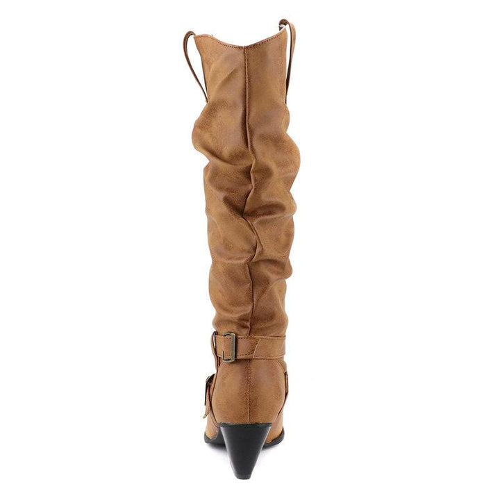 Retro buckle strap slouch boots for women