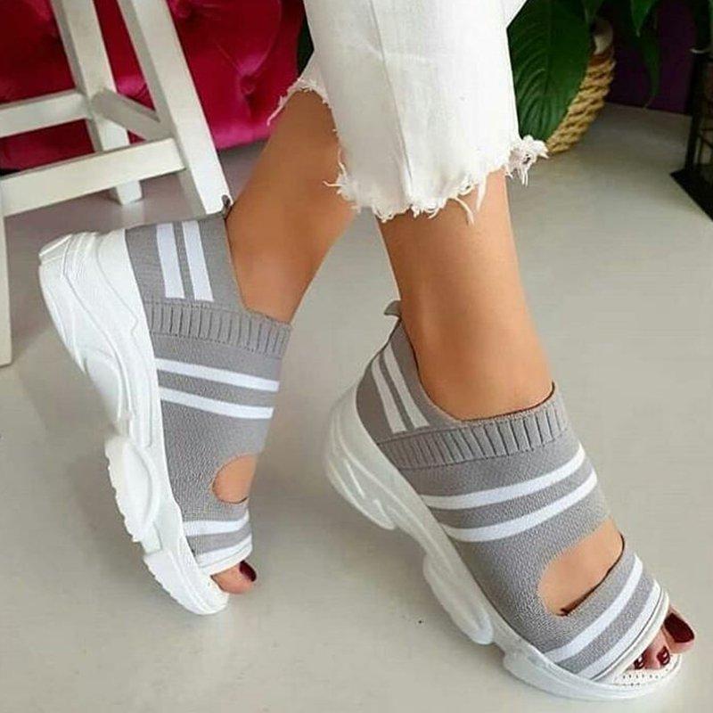Soft Breathable Sport Sandals Hollow Out Peep Toe Chunky Comfy Sandals - fashionshoeshouse