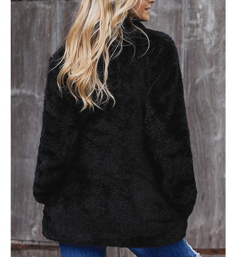 Wool Turn-down Collar Women's Winter Coat Warm Faux Fur Jacket - fashionshoeshouse