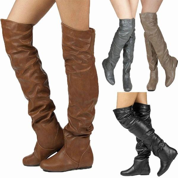 Women flat over the knee thigh high slouch boots