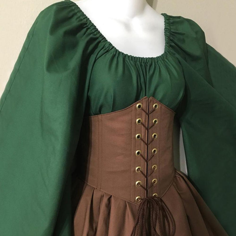 Trumpet Sleeves Medieval Renaissance Costumes Dress | Retro Cosplay Holloween Victorian Gothic Corset Dress