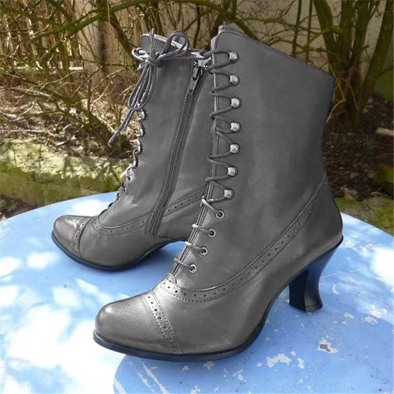 Vintage Louis Heels Side Zipper Lace Up Punk Boots - fashionshoeshouse