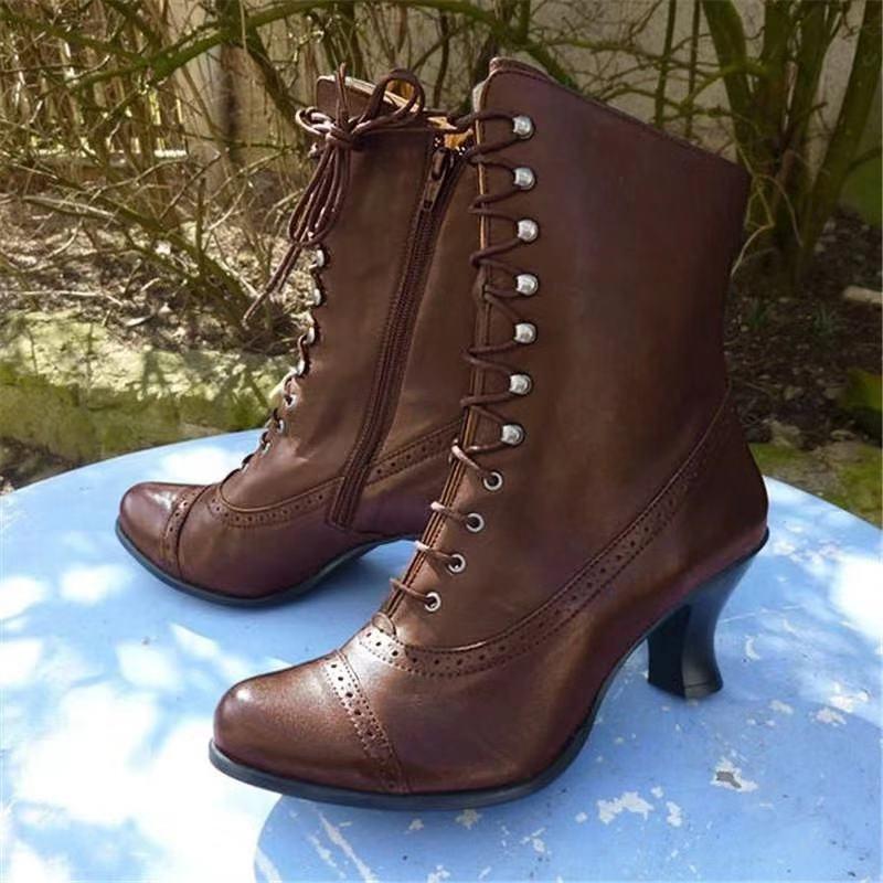 Vintage Louis Heels Side Zipper Lace Up Punk Boots - fashionshoeshouse