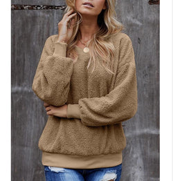 Casual Pure Color Loose Long Sleeve Crew Neck Pullover Sweater - fashionshoeshouse