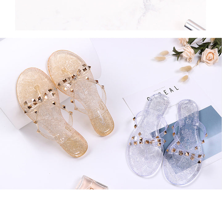 Women Fashion Studded Jelly Sandals Summer Beach Slide Sandals