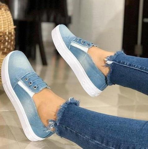 Women fabric sneakers flat canvas shoes slip on loafers