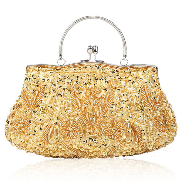 Lady's elegant vintage sequins beaded pillow evening bag clutch Prom party wedding wristlet handbag