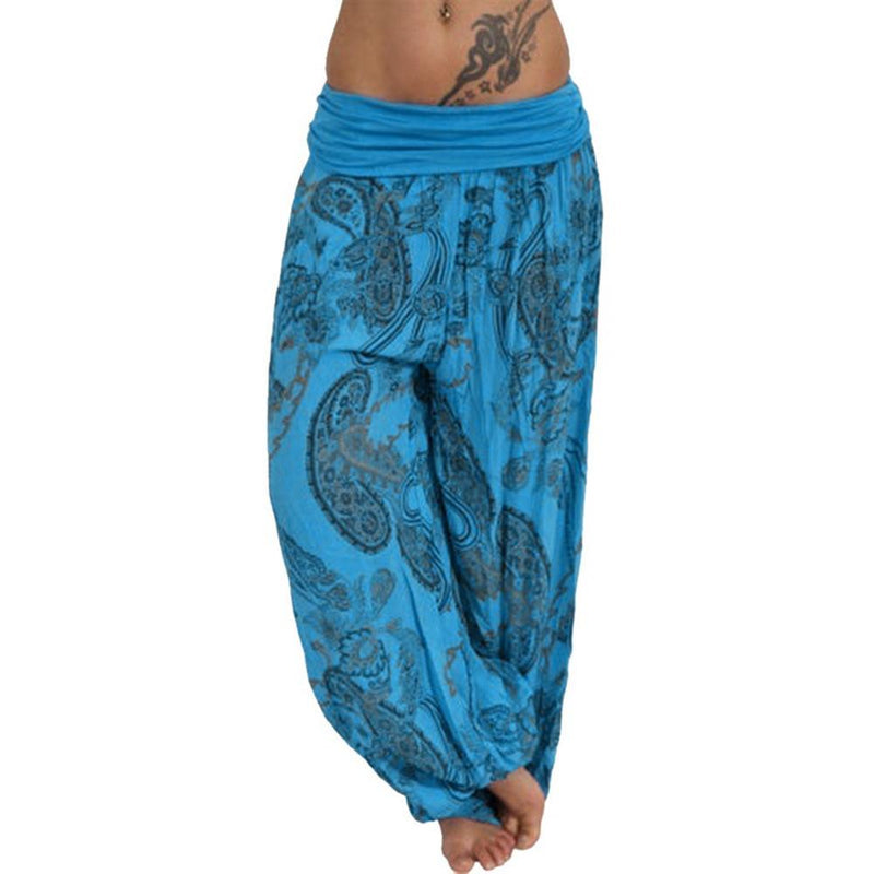 Women's boho printed baggy pants elastic waist herem yoga pants