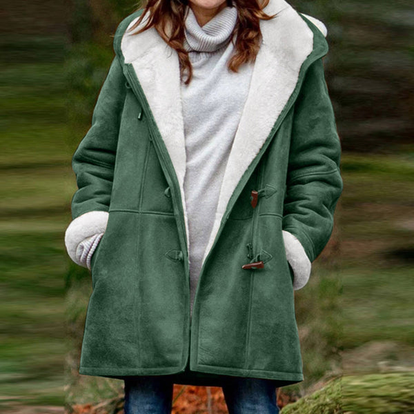 Women's warm fleece lined hooded duffle coat coat outerwear