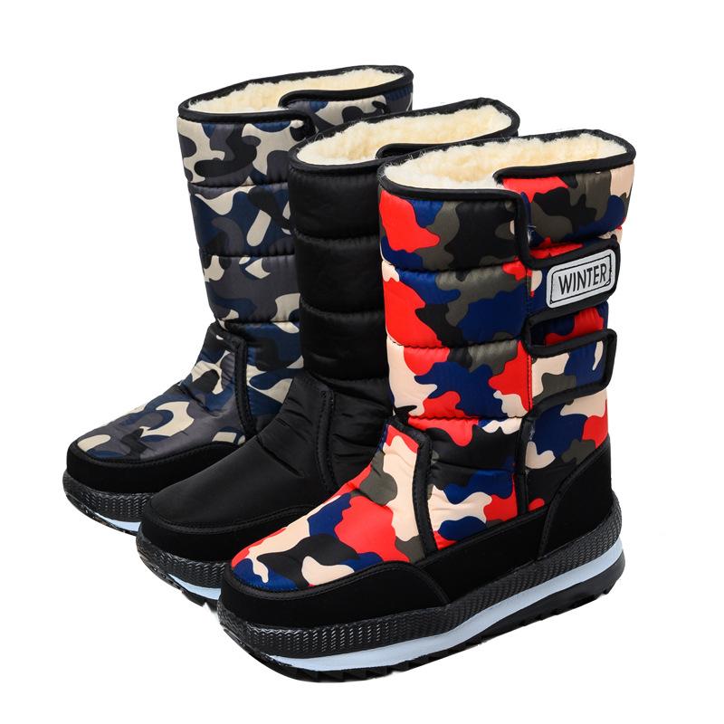 Women's winter mid calf thick fur lining snow boot antiskid waterproof boots