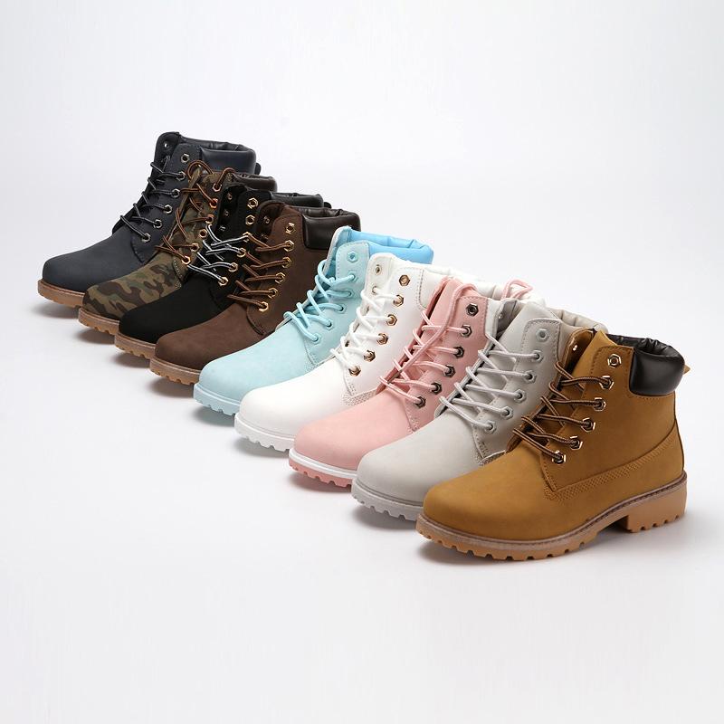 Women's lace up low heel work combat boots ankle booties