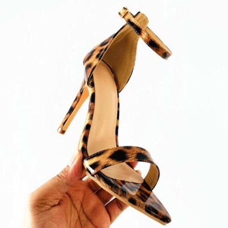 Women's sexy leopard print pointed peep toe stiletto sandals for party