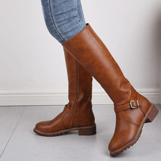 Women's knee high chunky low heel boots