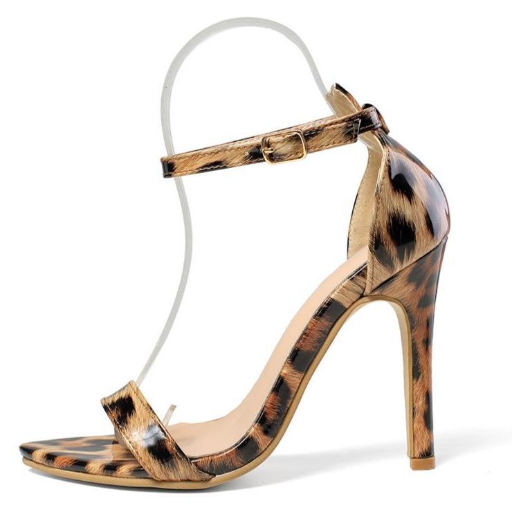 Women's sexy leopard print pointed peep toe stiletto sandals for party