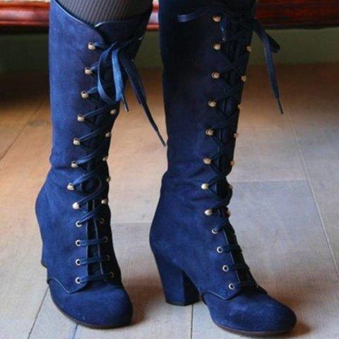 Women Fashion Chunky Lace Up Steampunk Gothic Vintage Style Retro Punk Boots - fashionshoeshouse