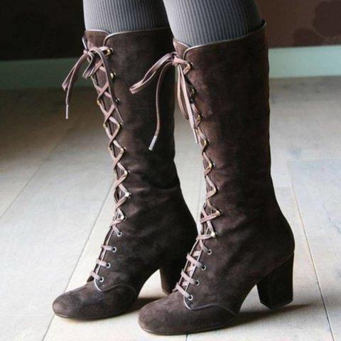 Women Fashion Chunky Lace Up Steampunk Gothic Vintage Style Retro Punk Boots - fashionshoeshouse