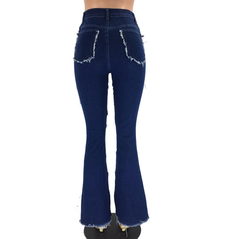 Women's blue high waist skinny colorblock bell bottom jeans