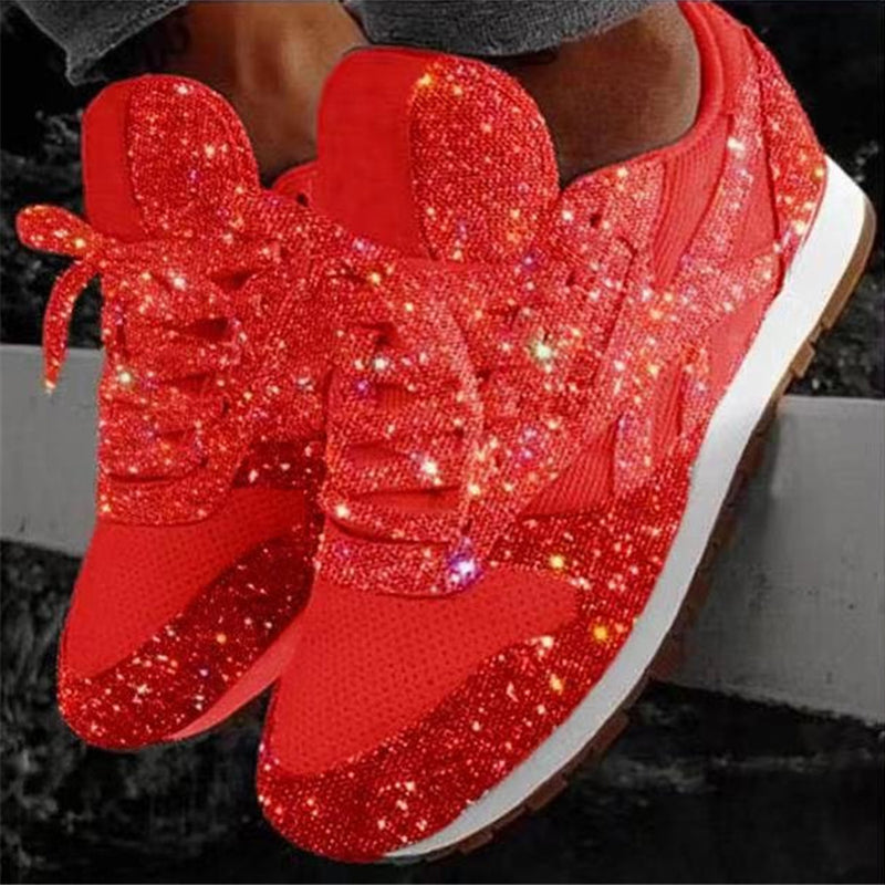 Women Glitter Rhinestone Shiny Crystal Platform Comfy Sneakers - fashionshoeshouse