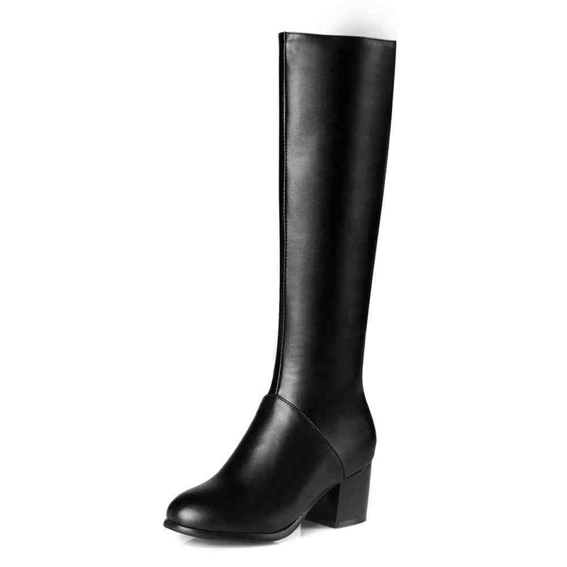 Women's square heels knee high boots Fall winter riding boots dress boots with side zipper