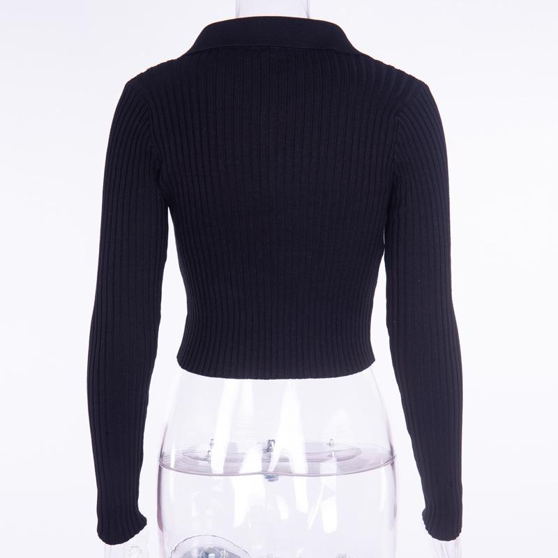 Women slim fit sexy zip up cropped polo sweater for fall/winter