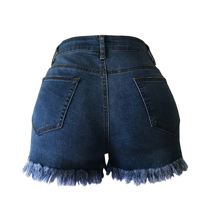Women's frayed hem short jeans light wash denim shorts