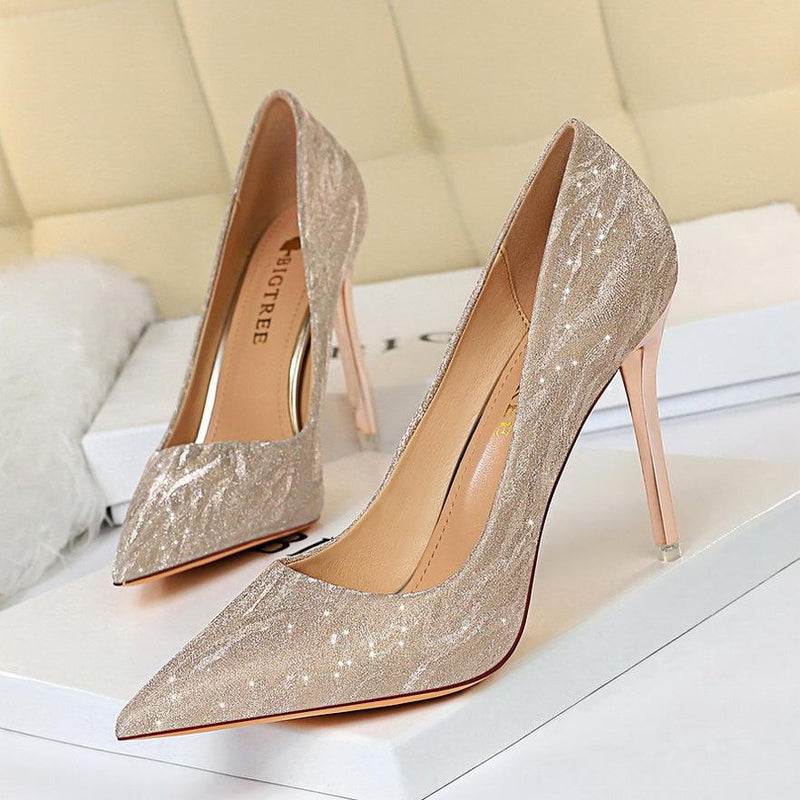 Women's rhinestone wedding bridal high heels sexy glitter closed toe stiletto heels